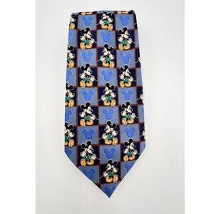 Mickey Unlimited Disney Mickey Mouse Blue Checkered Vintage Silk Necktie